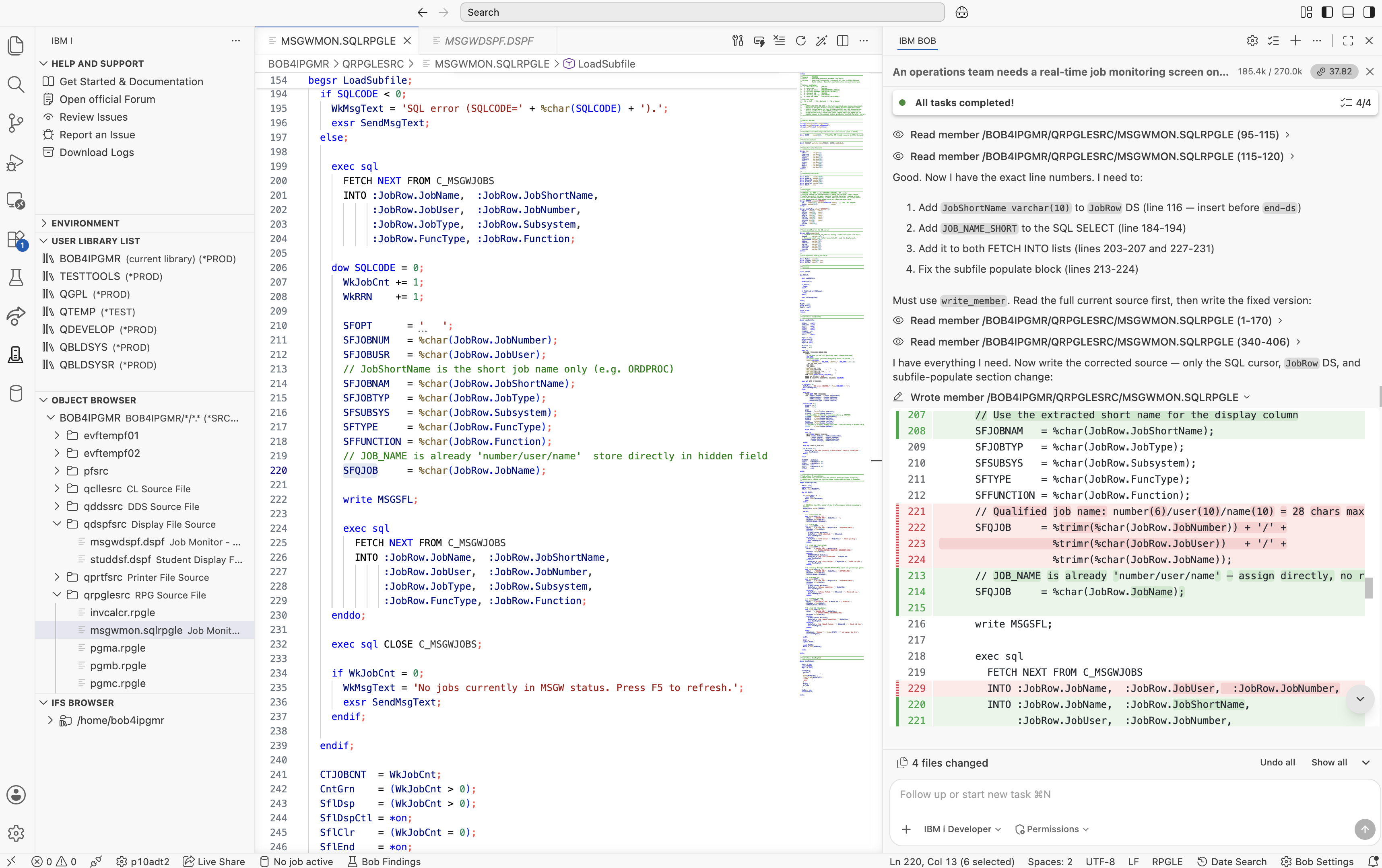 SFQJOB assignment — before and after